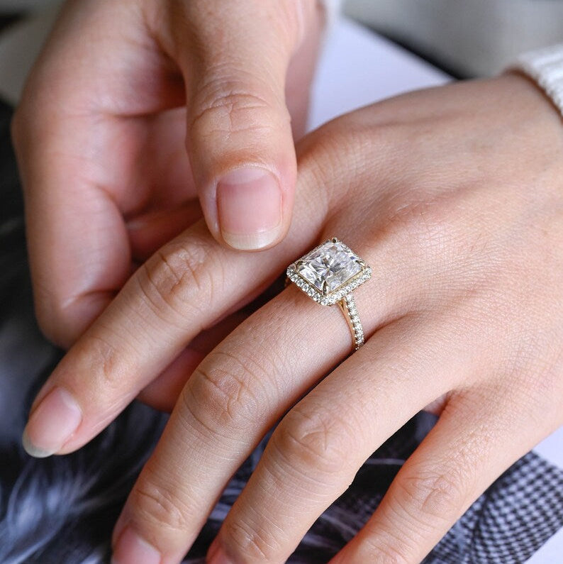 2.5 CT Radiant Pave & Halo Moissanite Engagement Ring