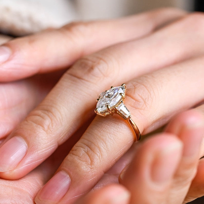 2.0 CT Marquise Three Stone Moissanite Engagement Ring