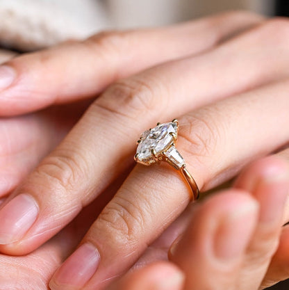 2.0 CT Marquise Three Stone Moissanite Engagement Ring