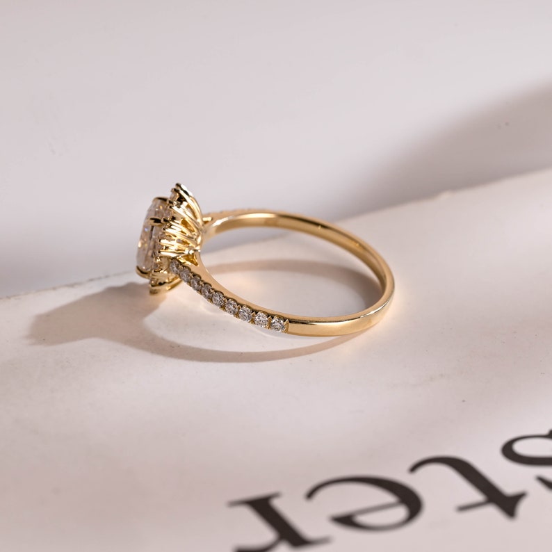 2.0 CT Oval Halo & Pave Moissanite Engagement Ring