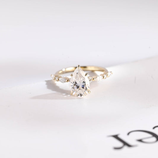 2.0 CT Pear Pave Moissanite Engagement Ring