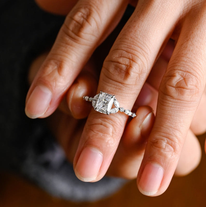 2.0 CT Radiant Pave Moissanite Engagement Ring