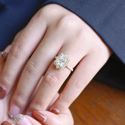 2.5 CT Radiant Pave & Halo Moissanite Engagement Ring