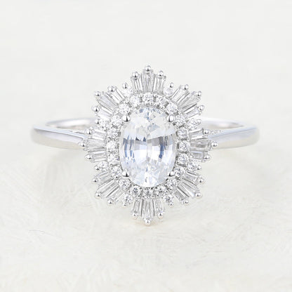 0.84 CT Oval Cluster Moissanite Engagement Ring