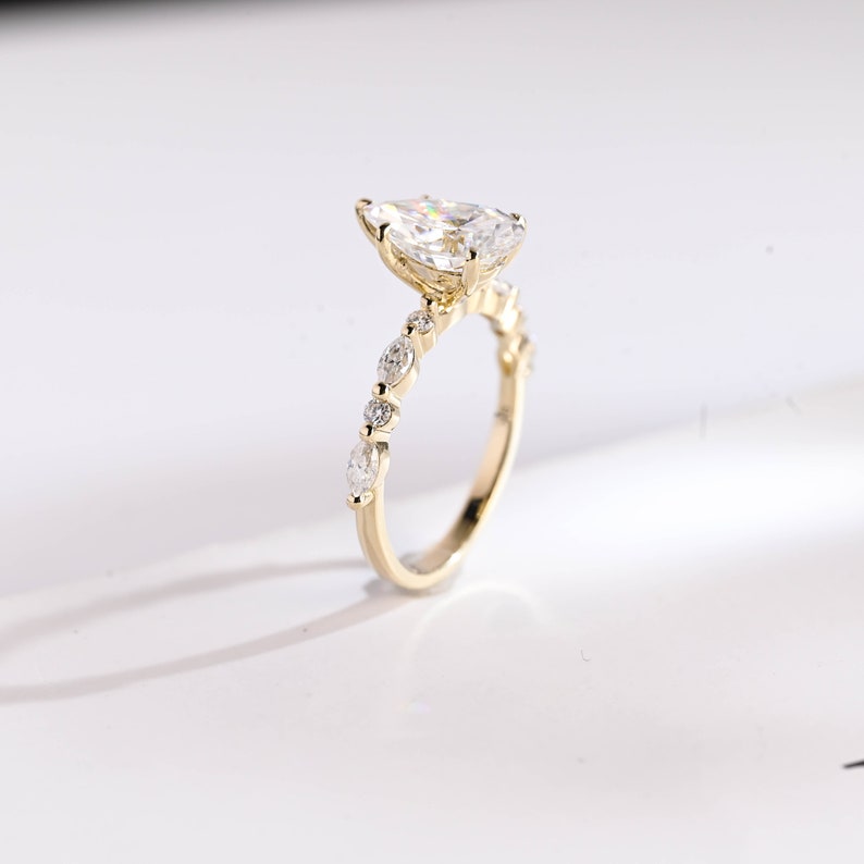 2.0 CT Pear Pave Moissanite Engagement Ring