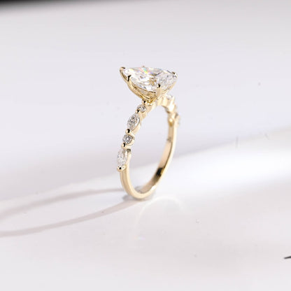 2.0 CT Pear Pave Moissanite Engagement Ring