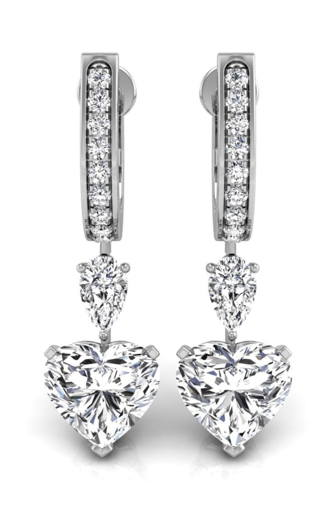 3.62 TCW Heart Cut Multi Stone Hoop Moissanite Earrings