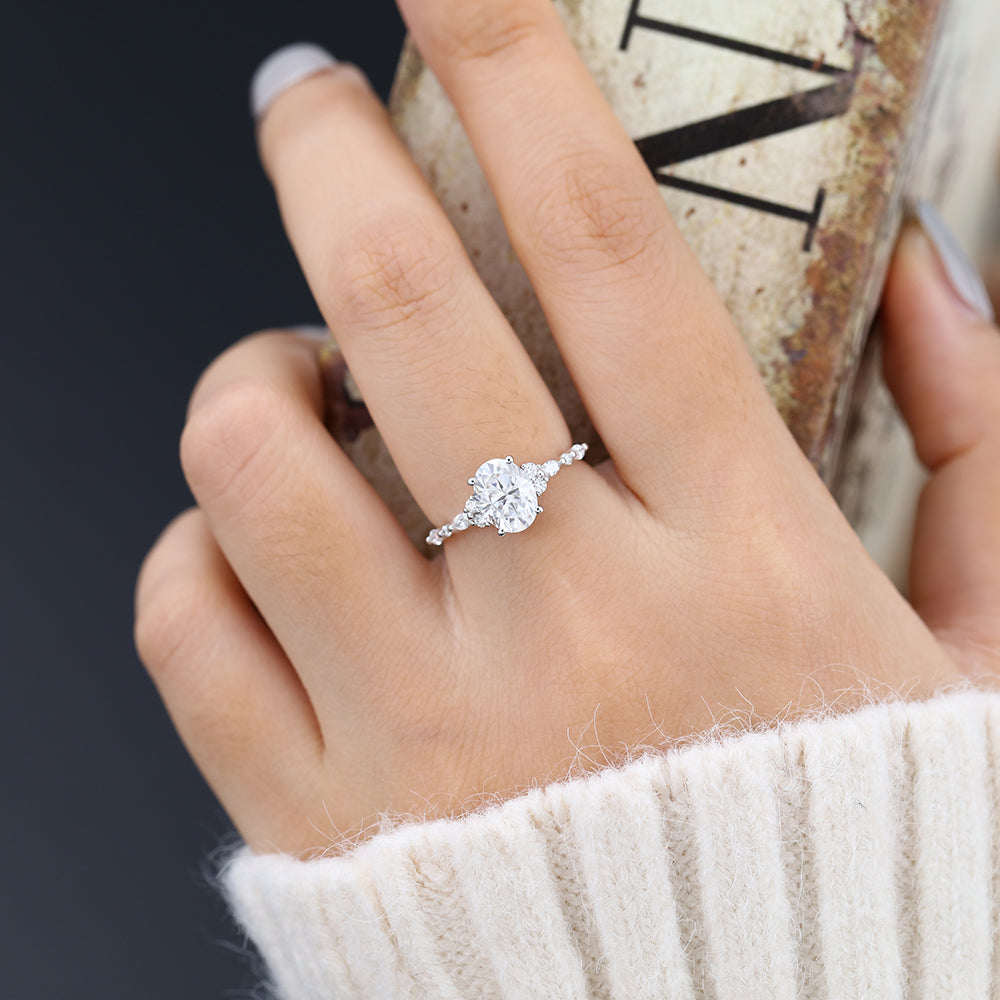 1.33 CT Oval Shaped Moissanite Engagement Ring In Cluster Design