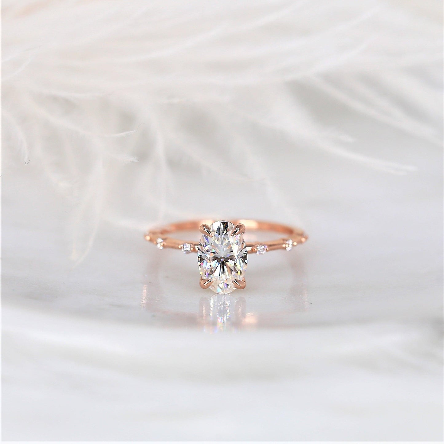2 CT Oval Dainty Pave Moissanite Engagement Ring