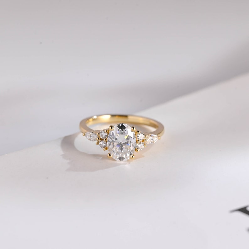 2.0 CT Oval Cluster Moissanite Engagement Ring
