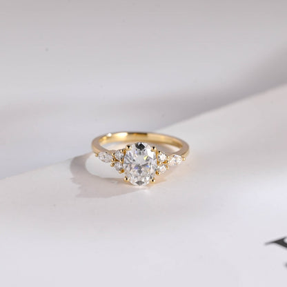 2.0 CT Oval Cluster Moissanite Engagement Ring
