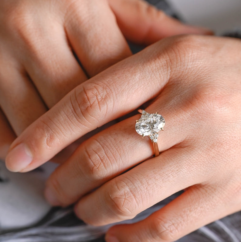2.0 CT Oval Cluster Moissanite Engagement Ring