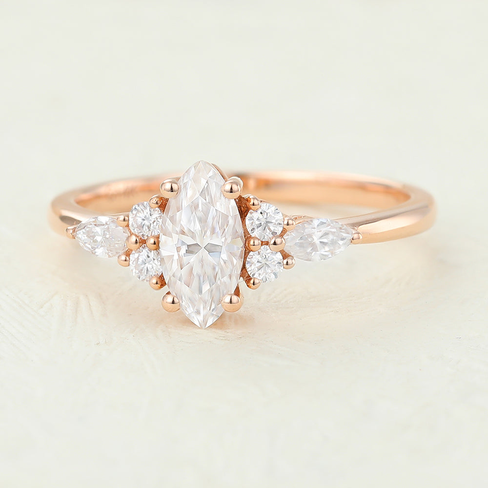 0.47 CT Marquise Cluster Moissanite Engagement Ring