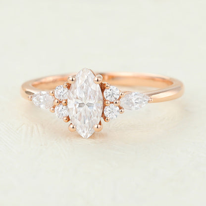 0.47 CT Marquise Cluster Moissanite Engagement Ring