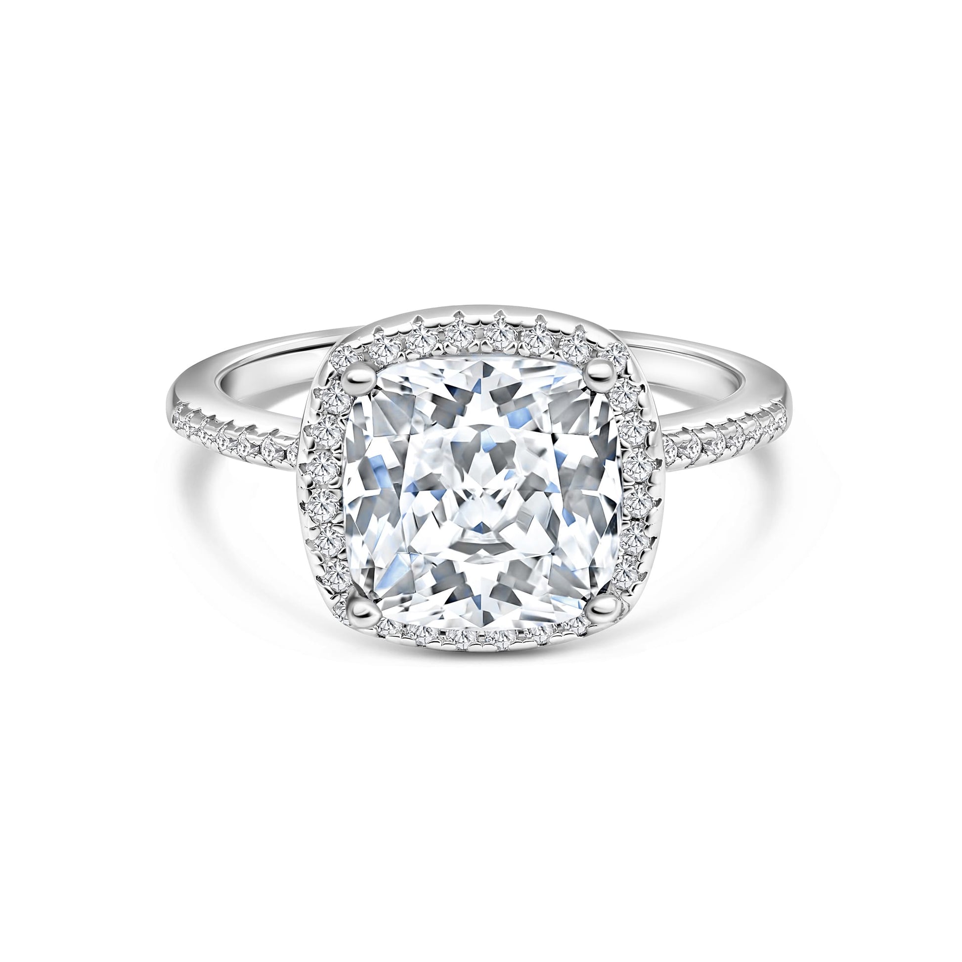 3 CT Cushion Halo & Pave Moissanite Engagement Ring