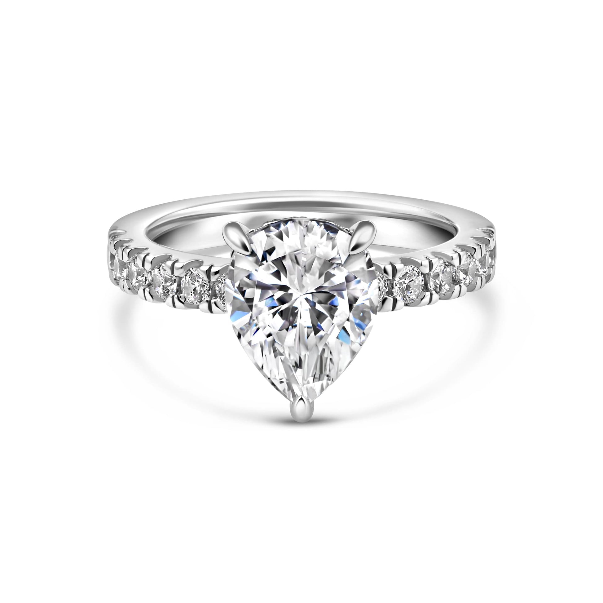 0.75 CT Pear Pave Moissanite Engagement Ring