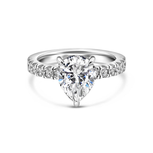 0.75 CT Pear Pave Moissanite Engagement Ring