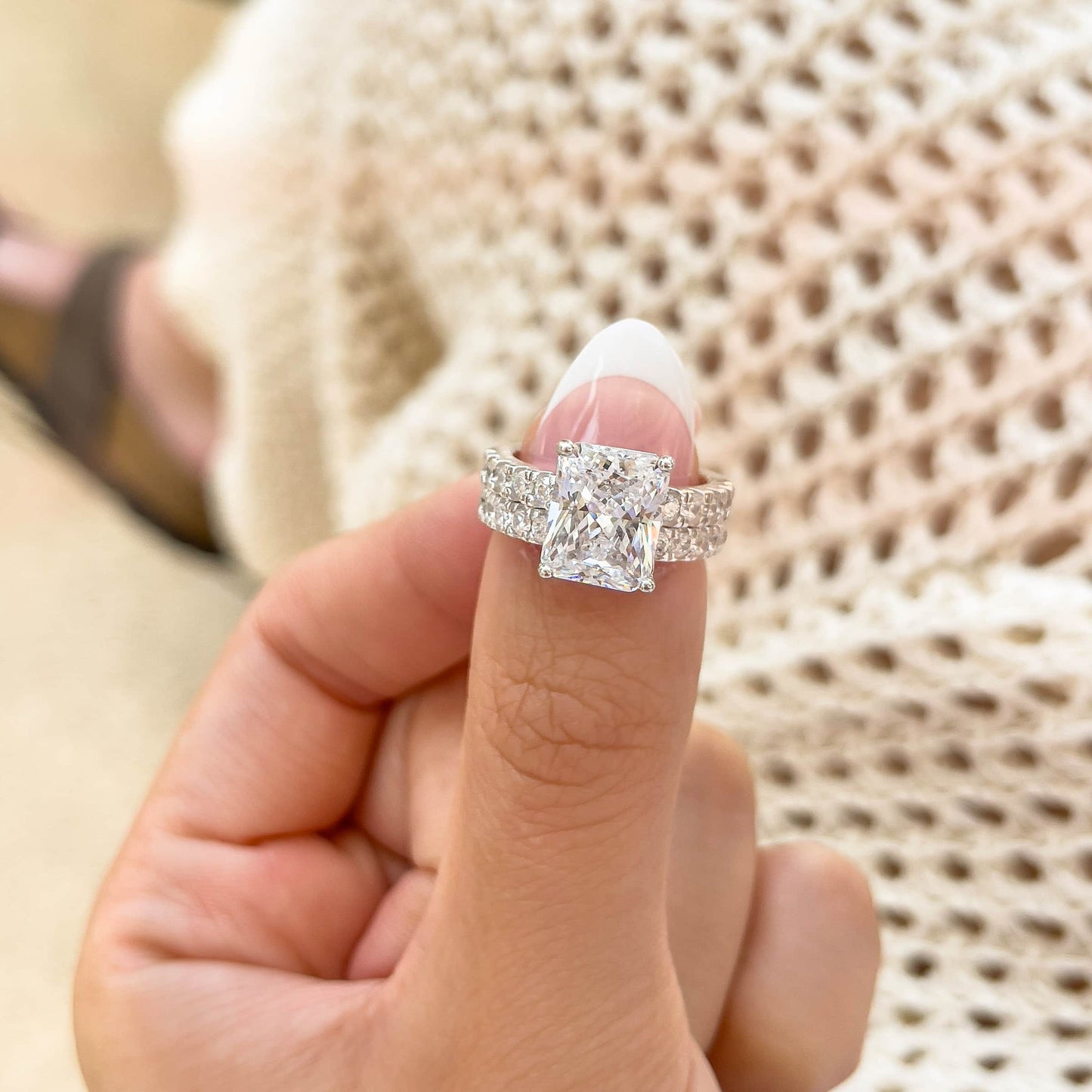 3 CT Radiant Pave Moissanite Engagement Ring