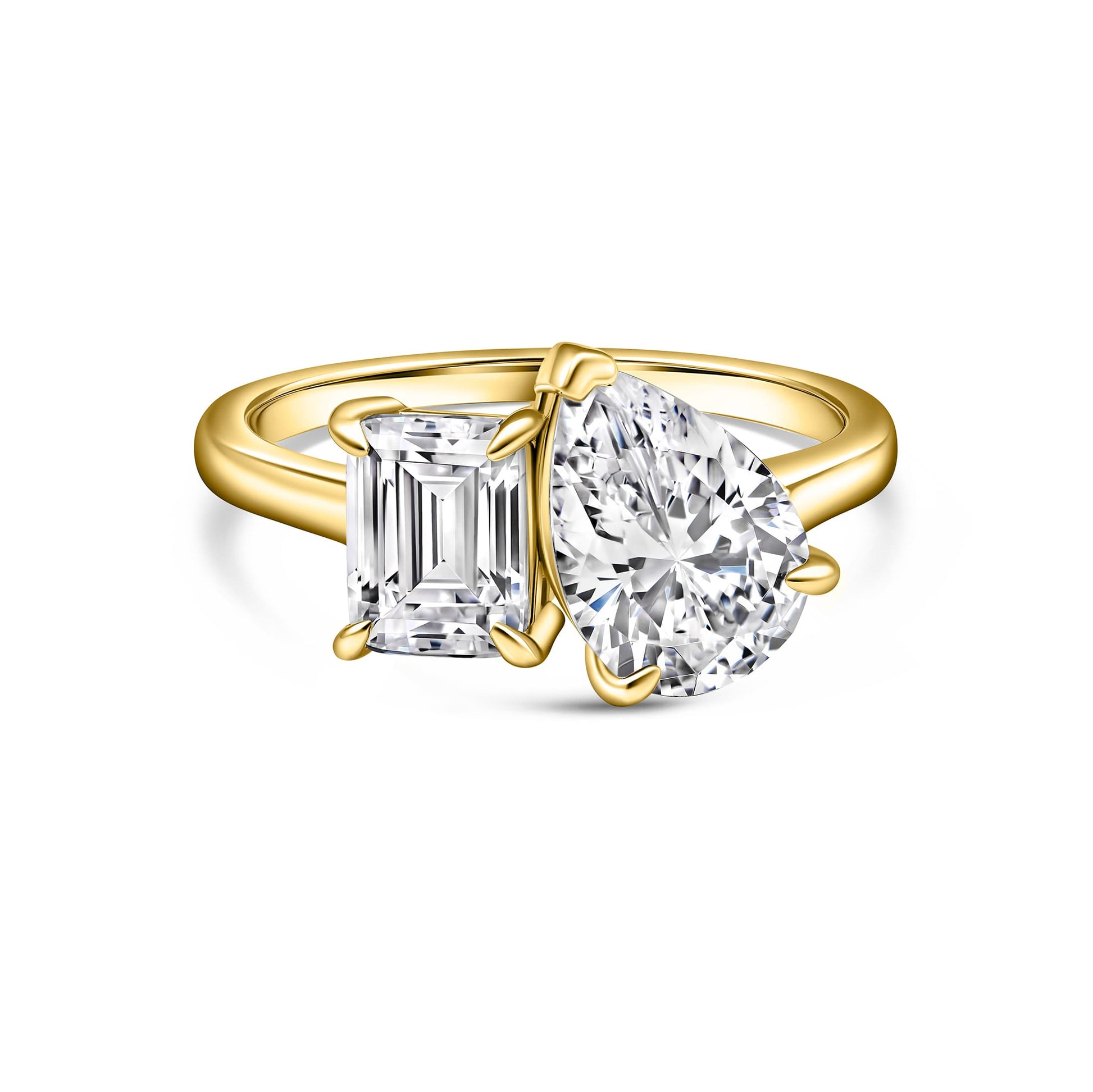 2.1 CT Emerald & Pear Toi Et Moi Moissanite Engagement Ring