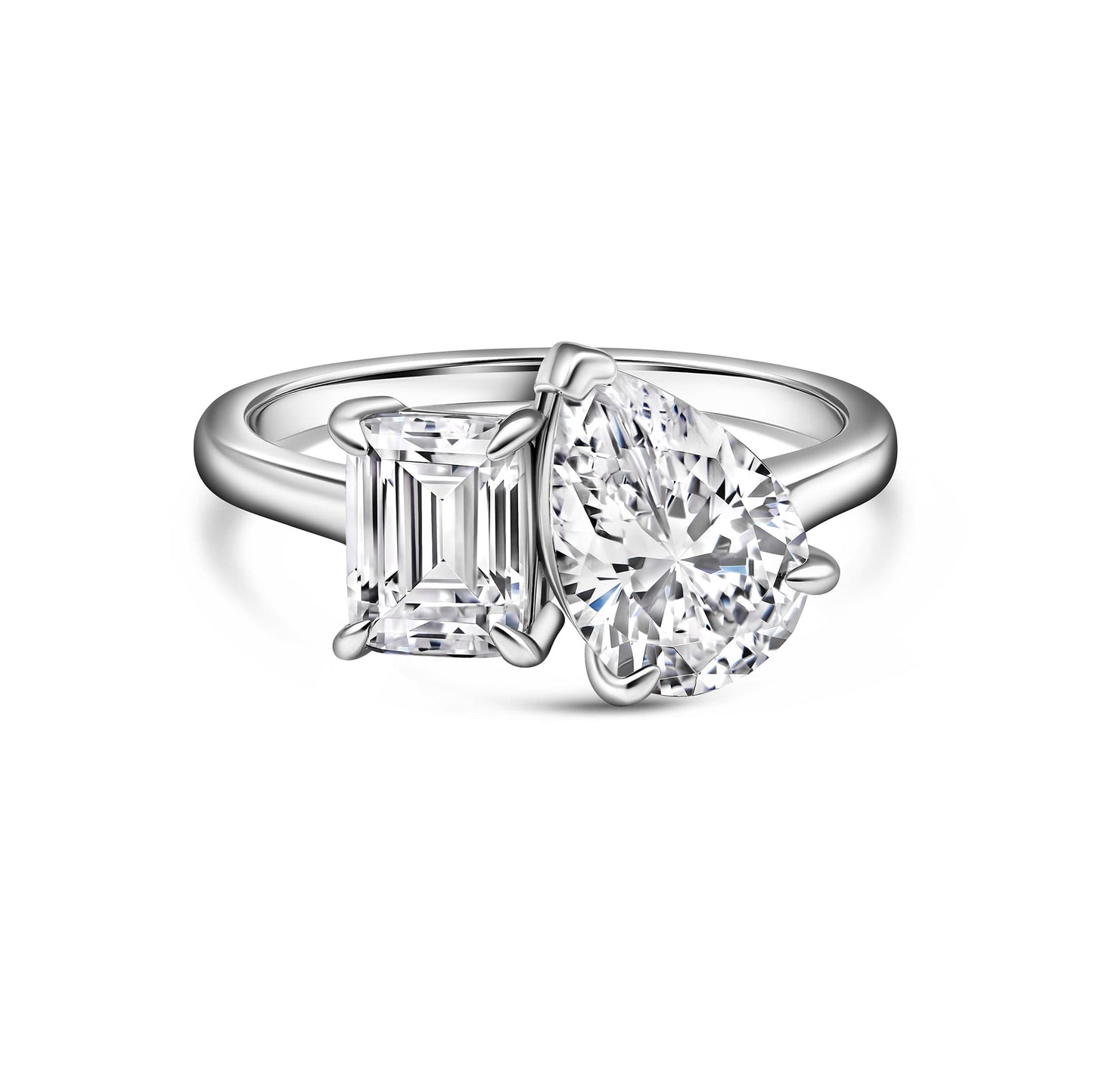 2 CT Emerald & Pear Toi Et Moi Moissanite Engagement Ring
