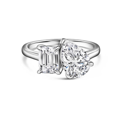 2 CT Emerald & Pear Toi Et Moi Moissanite Engagement Ring