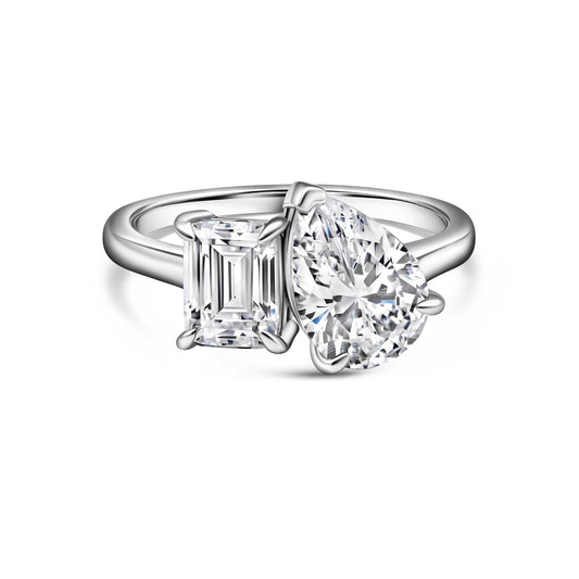 2 CT Emerald & Pear Toi Et Moi Moissanite Engagement Ring