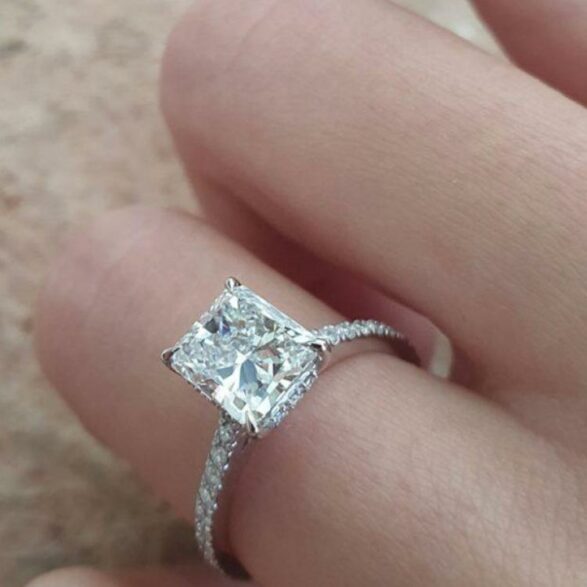 1.67 CT Radiant Pave Moissanite Engagement Ring