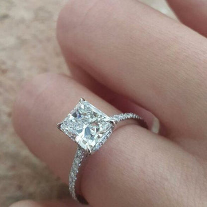 1.67 CT Radiant Pave Moissanite Engagement Ring