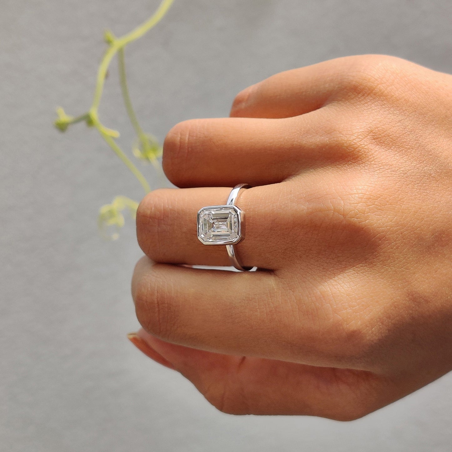 2 CT Emerald Bezel Moissanite Engagement Ring