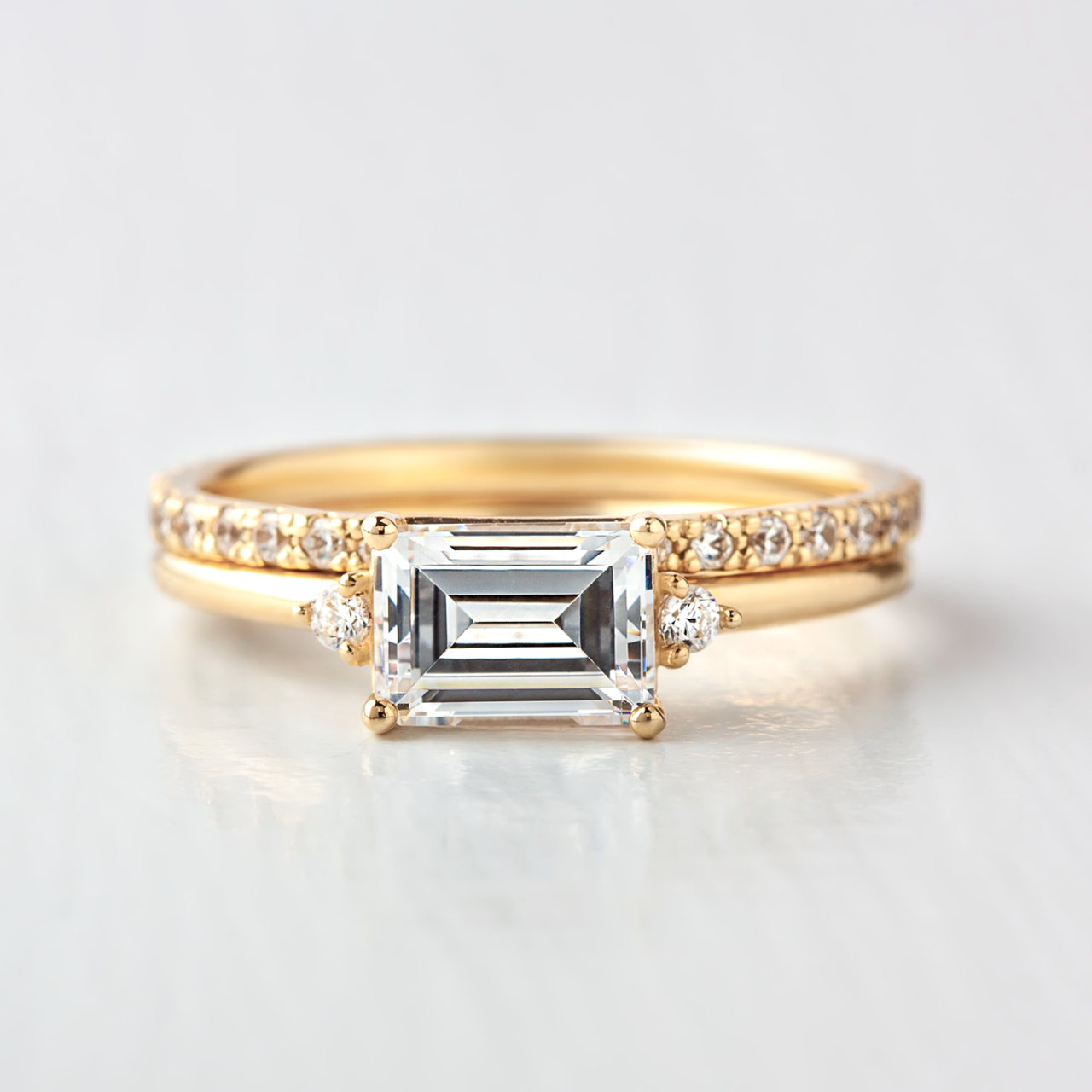 1.50 CT Emerald Moissanite East West Cluster Engagement Ring - farrellouise