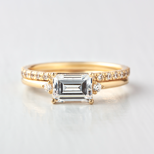 1.50 CT Emerald Moissanite East West Cluster Engagement Ring - farrellouise
