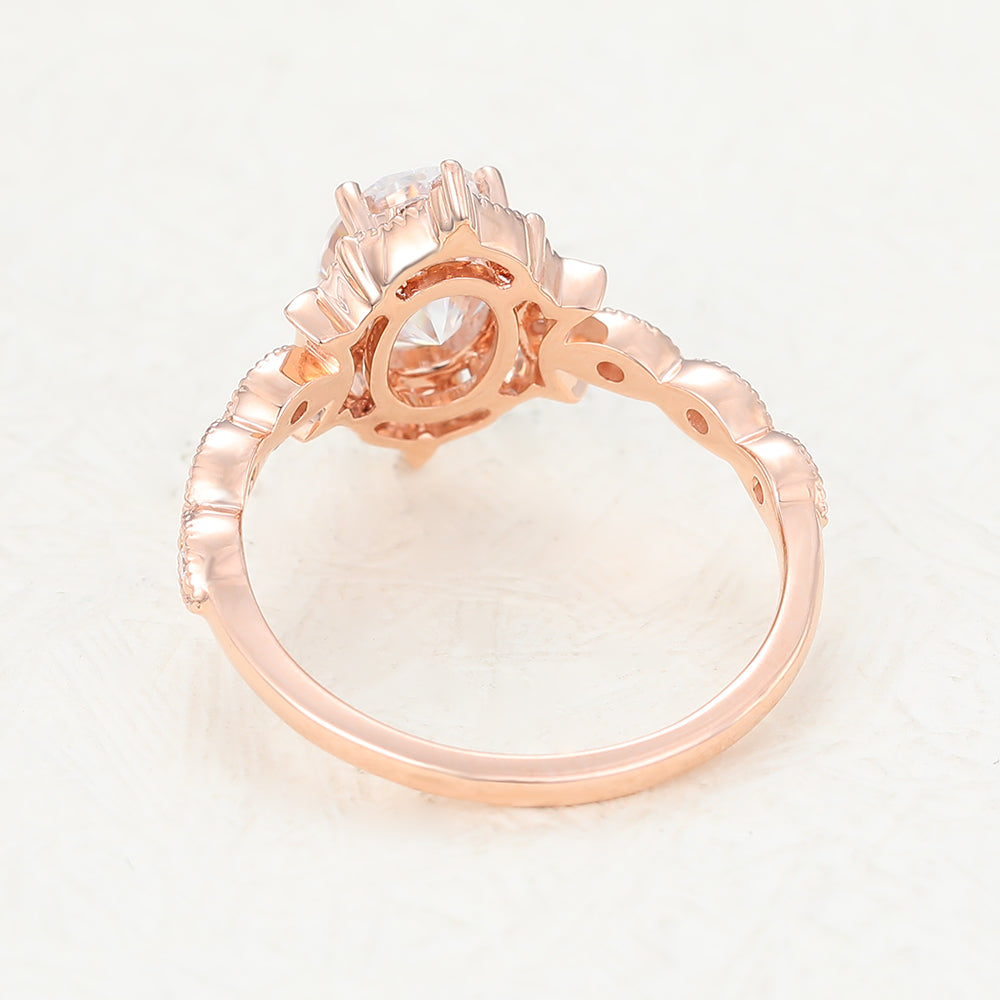 1.33 CT Oval Vintage Cluster & Pave Moissanite Engagement Ring