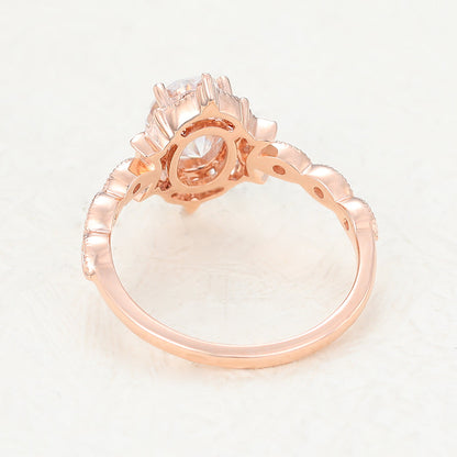 1.33 CT Oval Vintage Cluster & Pave Moissanite Engagement Ring