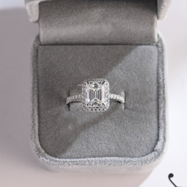 2.0 CT Emerald Halo & Pave Moissanite Engagement Ring