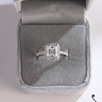 2.0 CT Emerald Halo & Pave Moissanite Engagement Ring