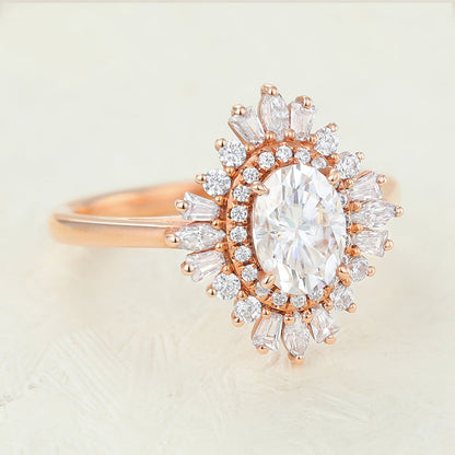 0.84 CT Oval Shaped Moissanite Engagement Ring In Halo Design