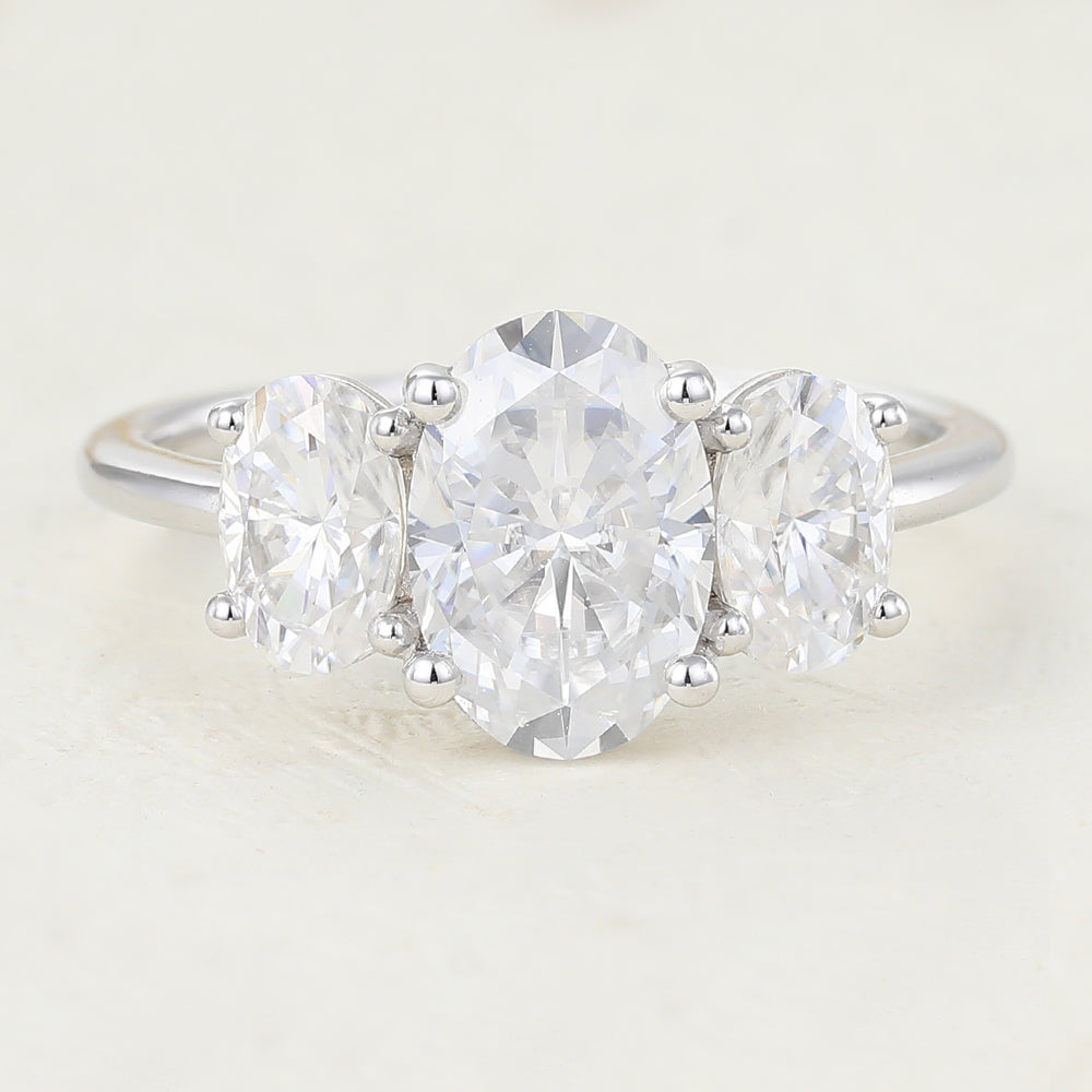 1.91 CT Oval Shaped Moissanite Engagement Ring In Three Stone Design