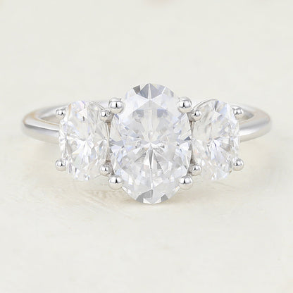 1.91 CT Oval Shaped Moissanite Engagement Ring In Three Stone Design
