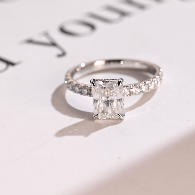 2.5 CT Radiant Pave Moissanite Engagement Ring