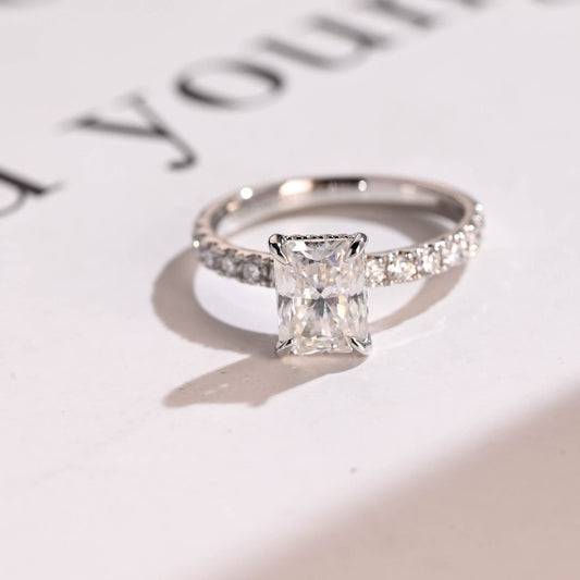 2.5 CT Radiant Pave Moissanite Engagement Ring