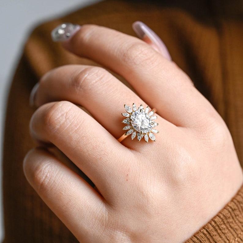 2.0 CT Oval Halo Moissanite Engagement Ring