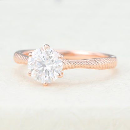 0.88  CT Round Shaped Moissanite Engagement Ring In Solitaire Design