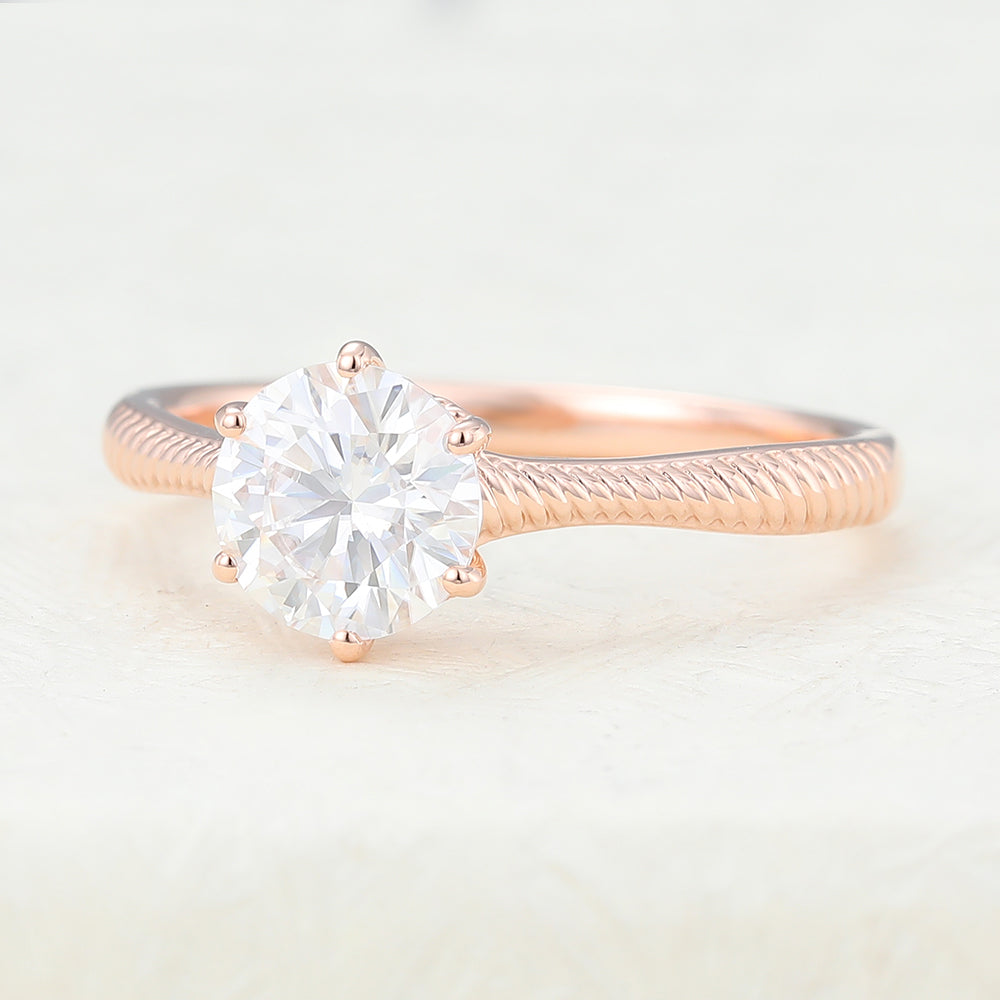 0.88 CT Round Solitaire Moissanite Engagement Ring