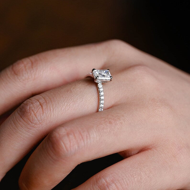 2.0 CT Radiant Pave Moissanite Engagement Ring