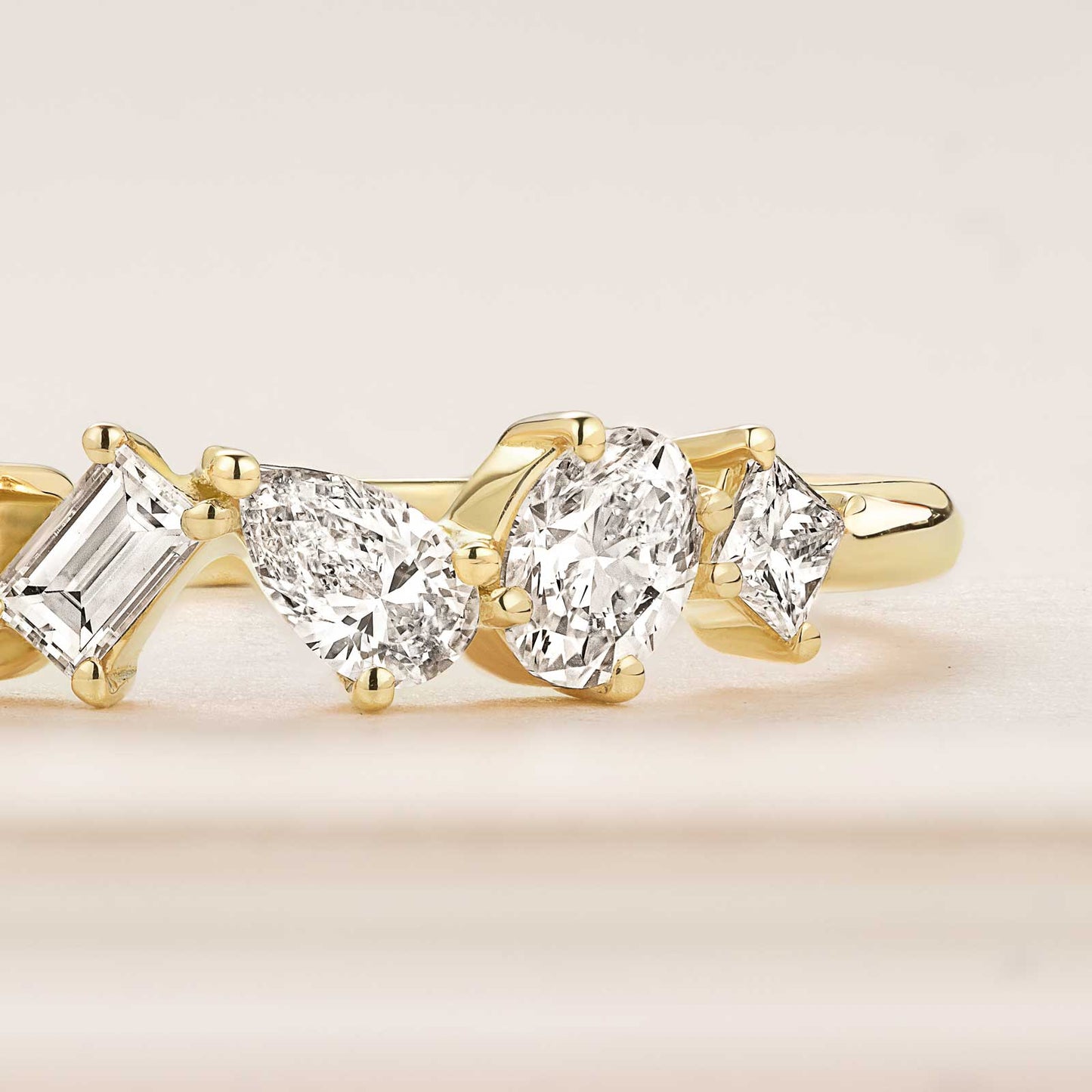 0.24 TCW Asscher,Baguette,Oval,Princess & Pear Cluster Moissanite Wedding Band