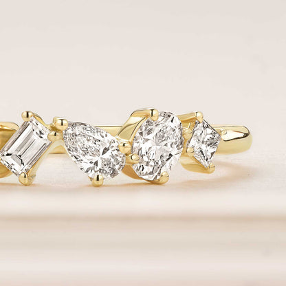 0.24 TCW Asscher,Baguette,Oval,Princess & Pear Cluster Moissanite Wedding Band