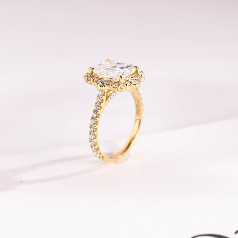 2.5 CT Radiant Pave & Halo Moissanite Engagement Ring