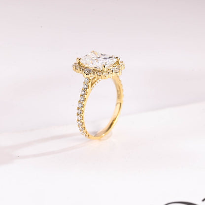 2.5 CT Radiant Pave & Halo Moissanite Engagement Ring