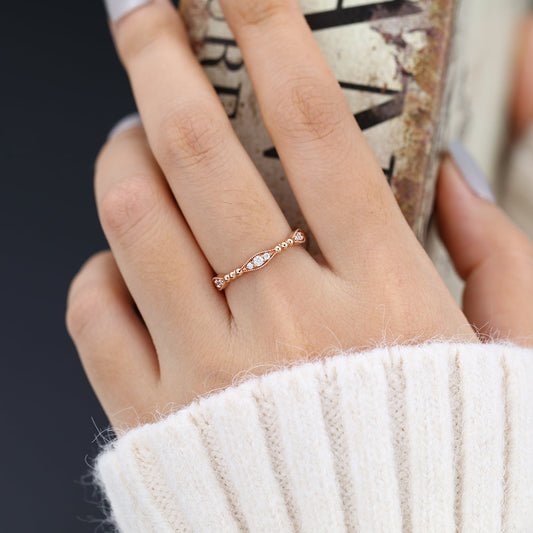 0.17 TCW Round Milgrain & Eternity Moissanite Wedding Band