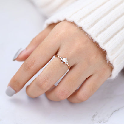 0.22 CT Round Shaped Moissanite Engagement Ring In Cluster Design